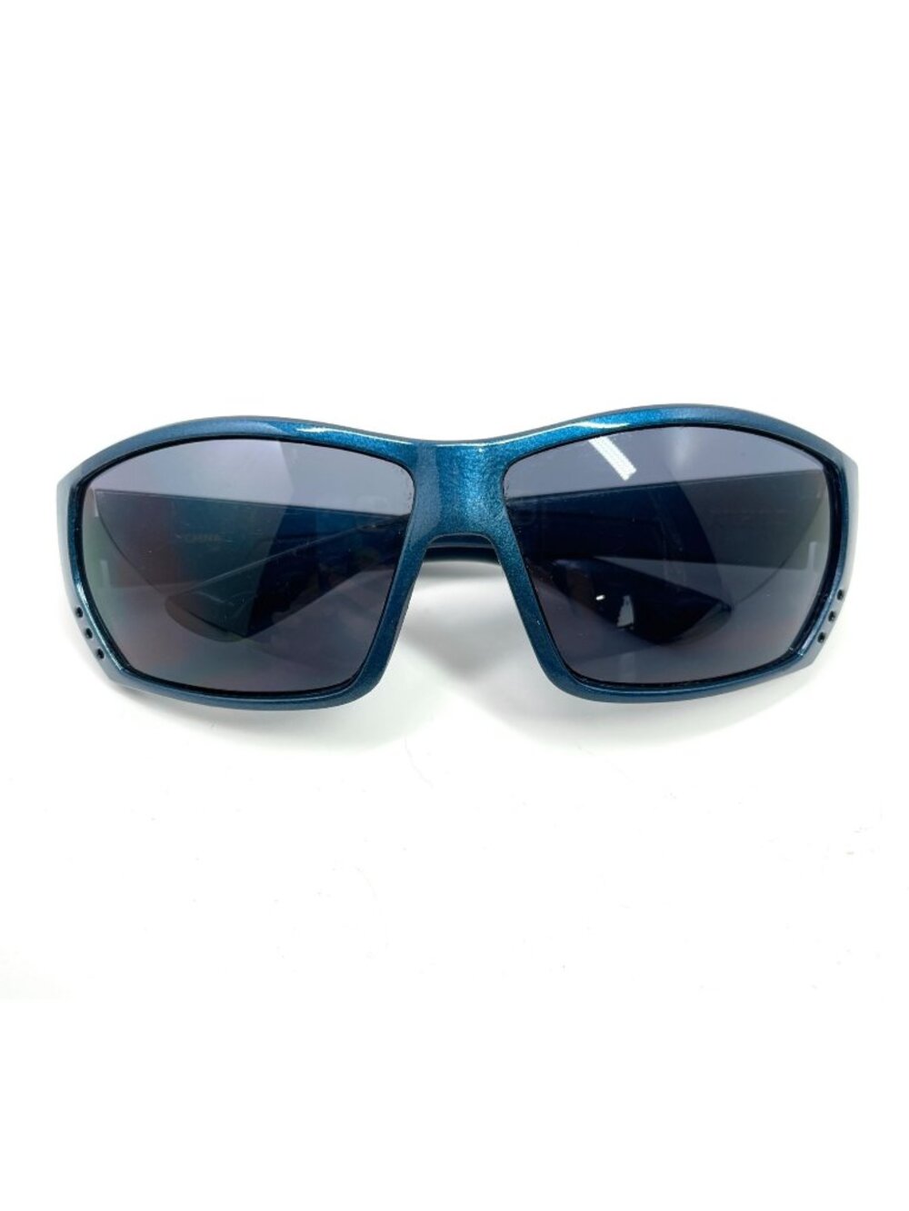 Y2K Blue Metallic Sunglasses Oversized Sporty Wrap Cyber Festival Shades